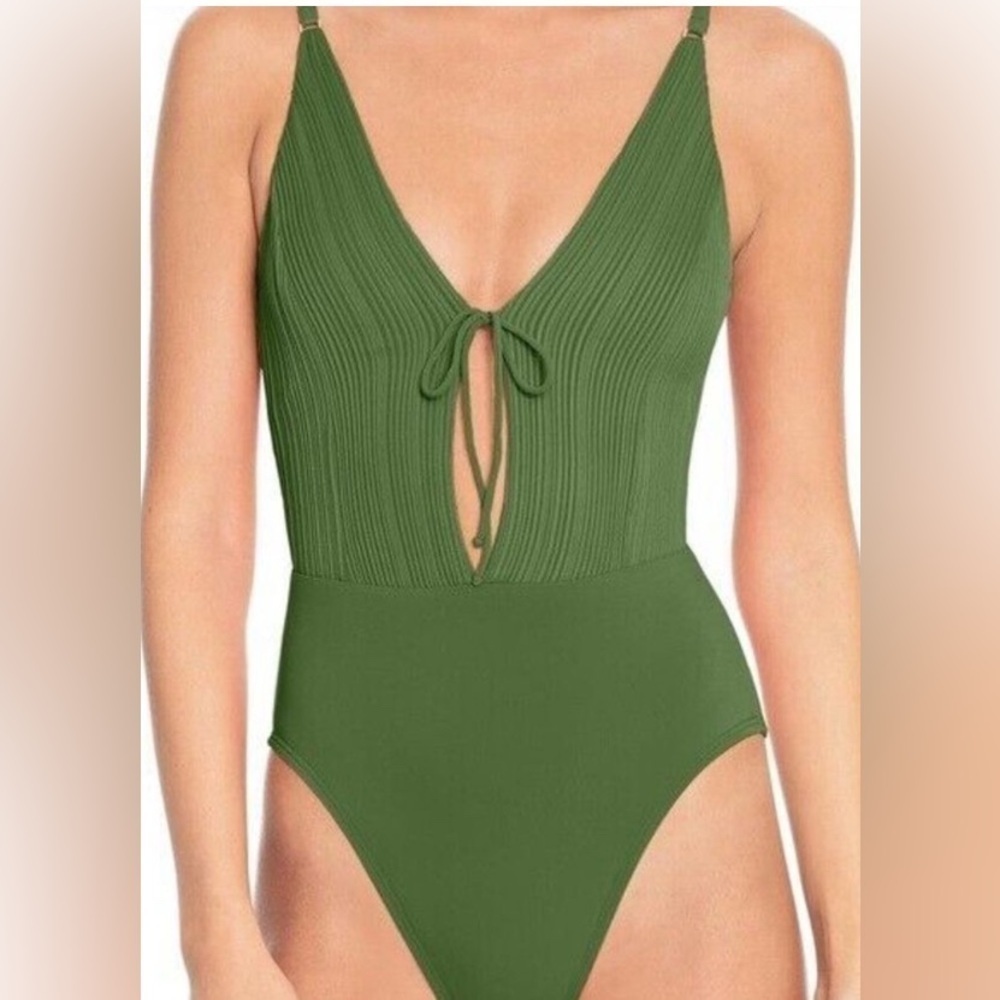 Robin Piccone Lily Basil Green One Piece Swimsuit with Tie Front Size 8